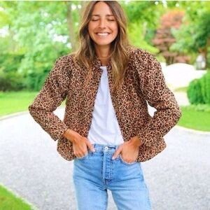 Something Navy Reversible Quilted Bomber Jacket Tan Macaroon Leopard Size M NEW
